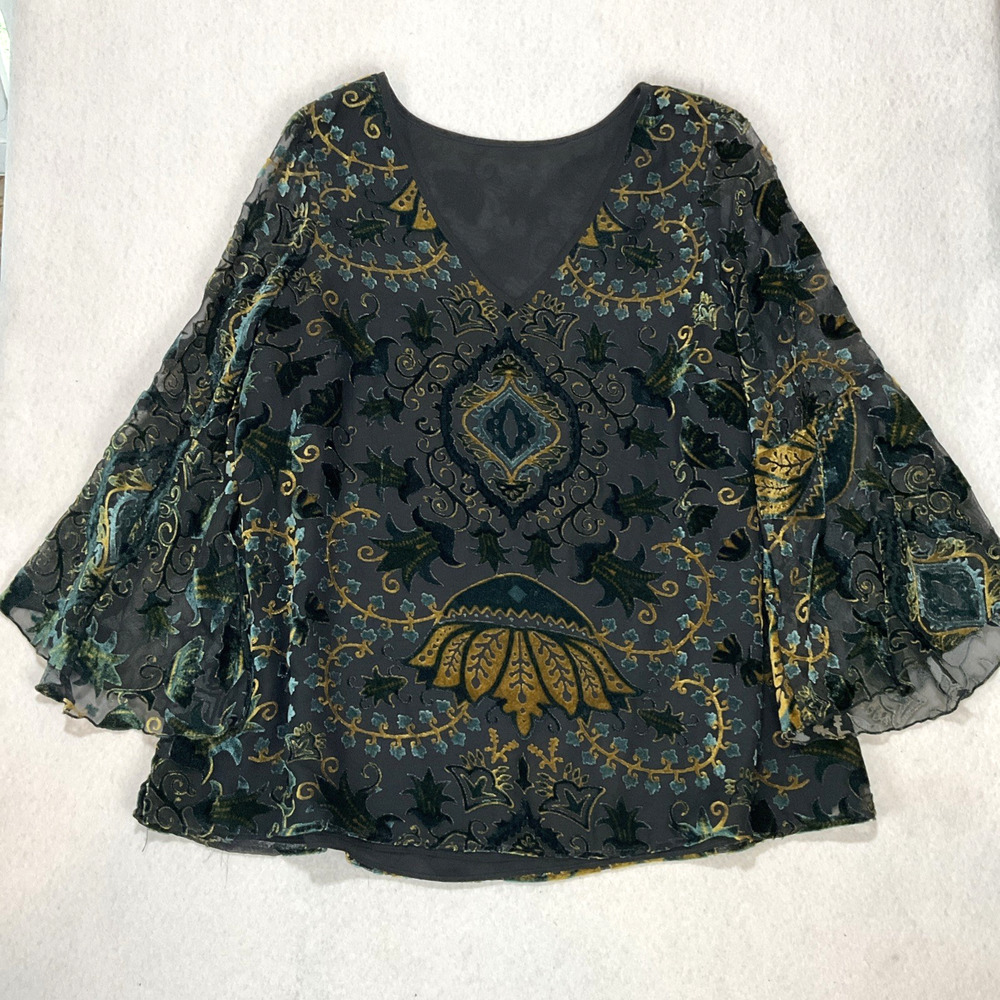 Violet & Claire Velvet Burnout Blouse Black Mesh Sheer Whimsigoth Boho Top 3XL